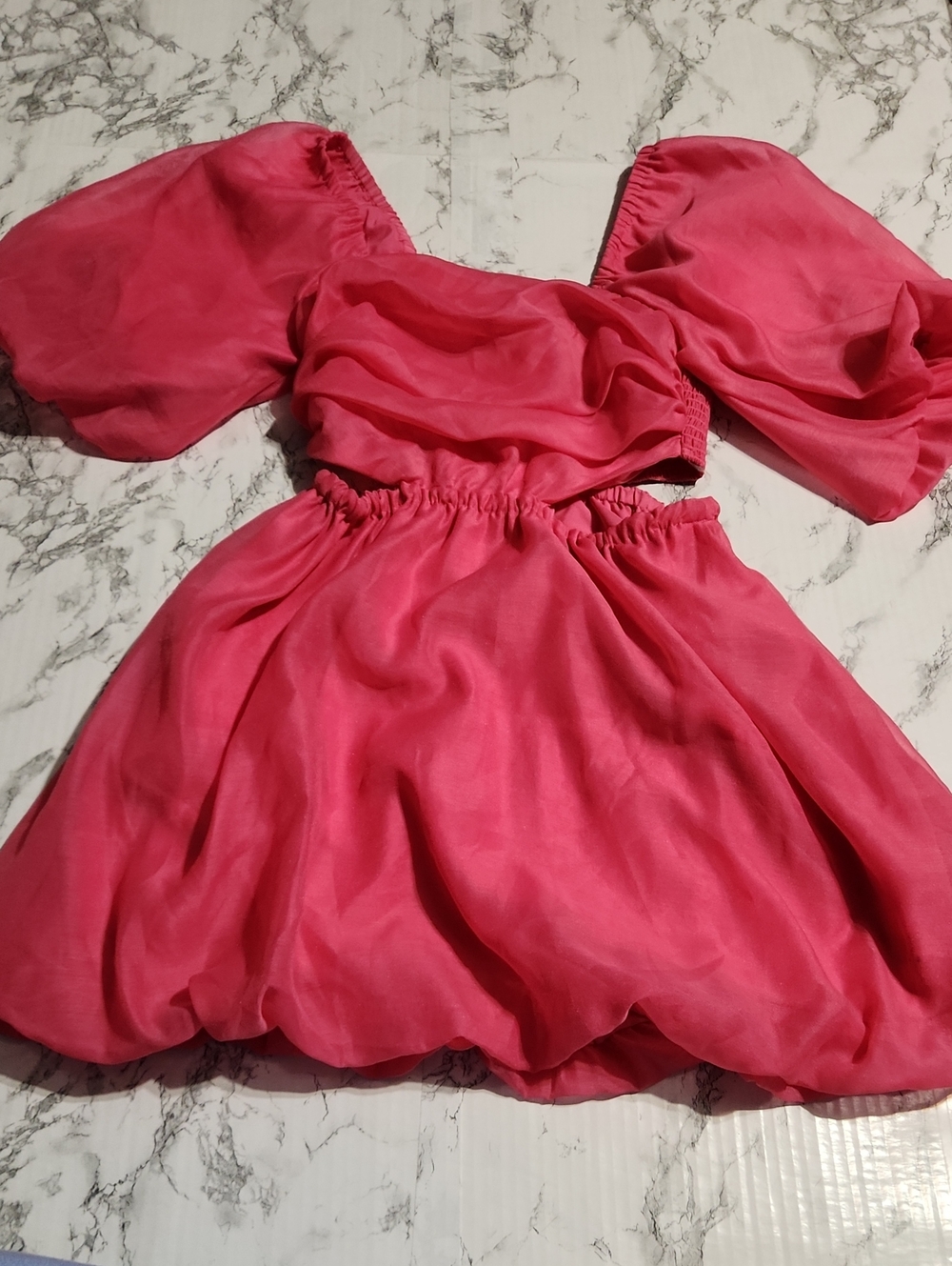 💘 A New Day Pink Puff Sleeve Cut Out Party Dress